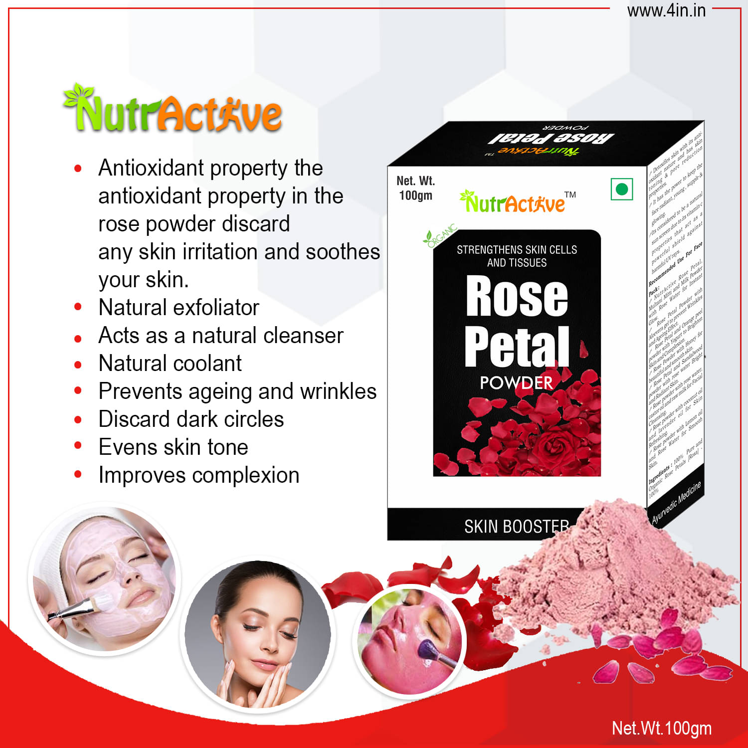     			NutrActive Rose Petal | Scrub + Mask 300 gm Pack of 3