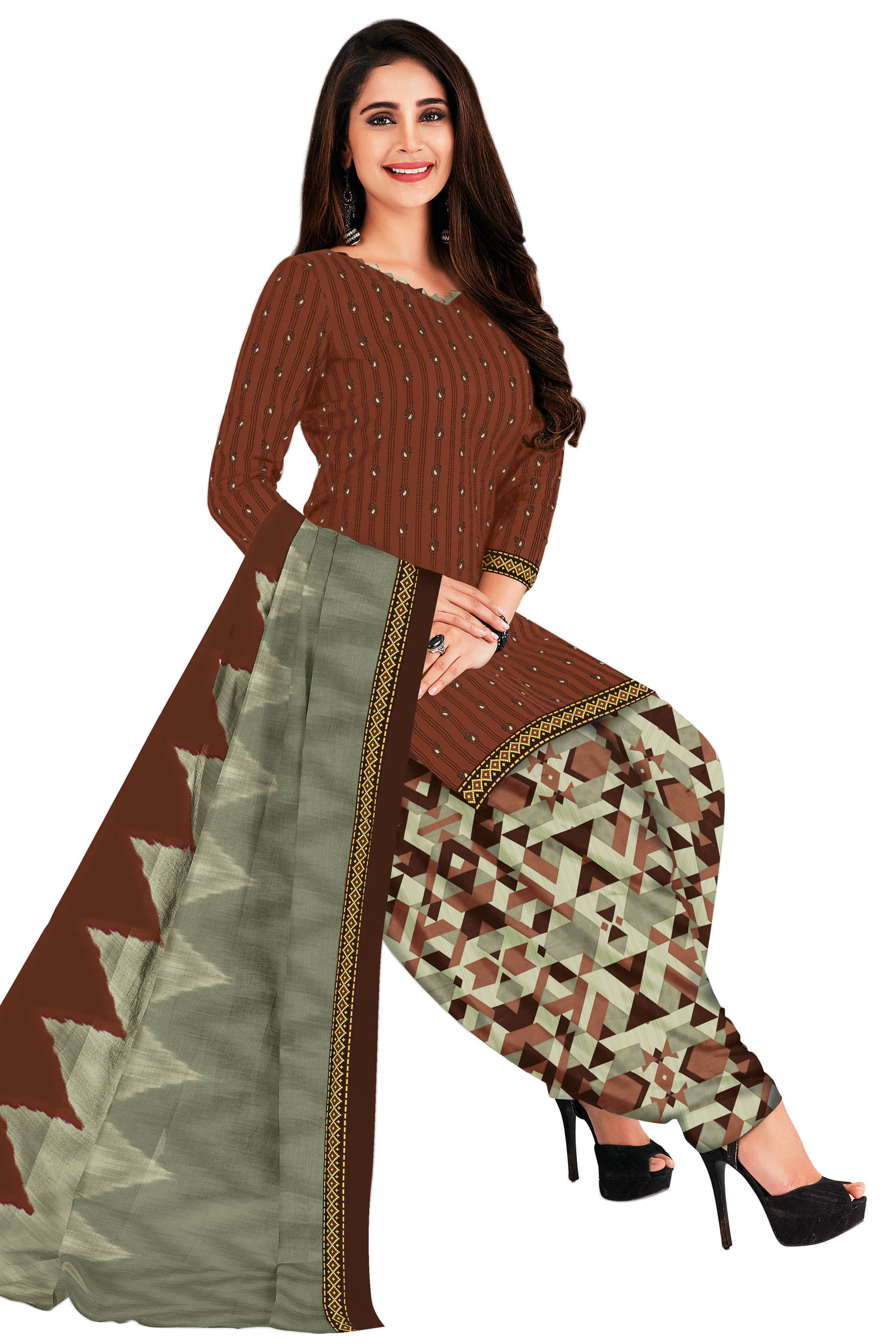     			SIMMU Brown Cotton Unstitched Dress Material - Single