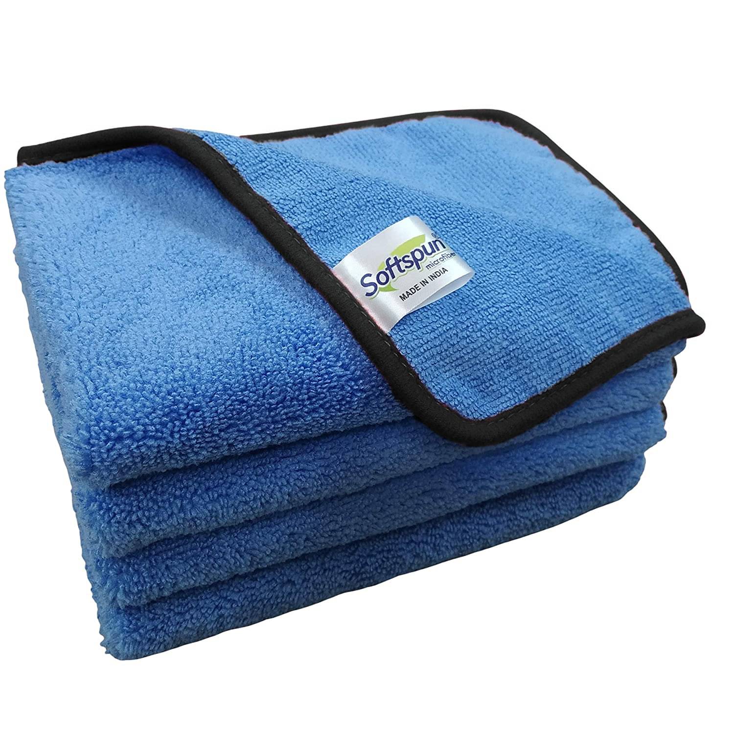     			SOFTSPUN Microfiber High, Loop Silk Banded Edge,Cloth 40x40Cms, 4Piece Towel Set, 380GSM (Sky Blue) Thick Lint & Streak-Free Multipurpose Cloths.
