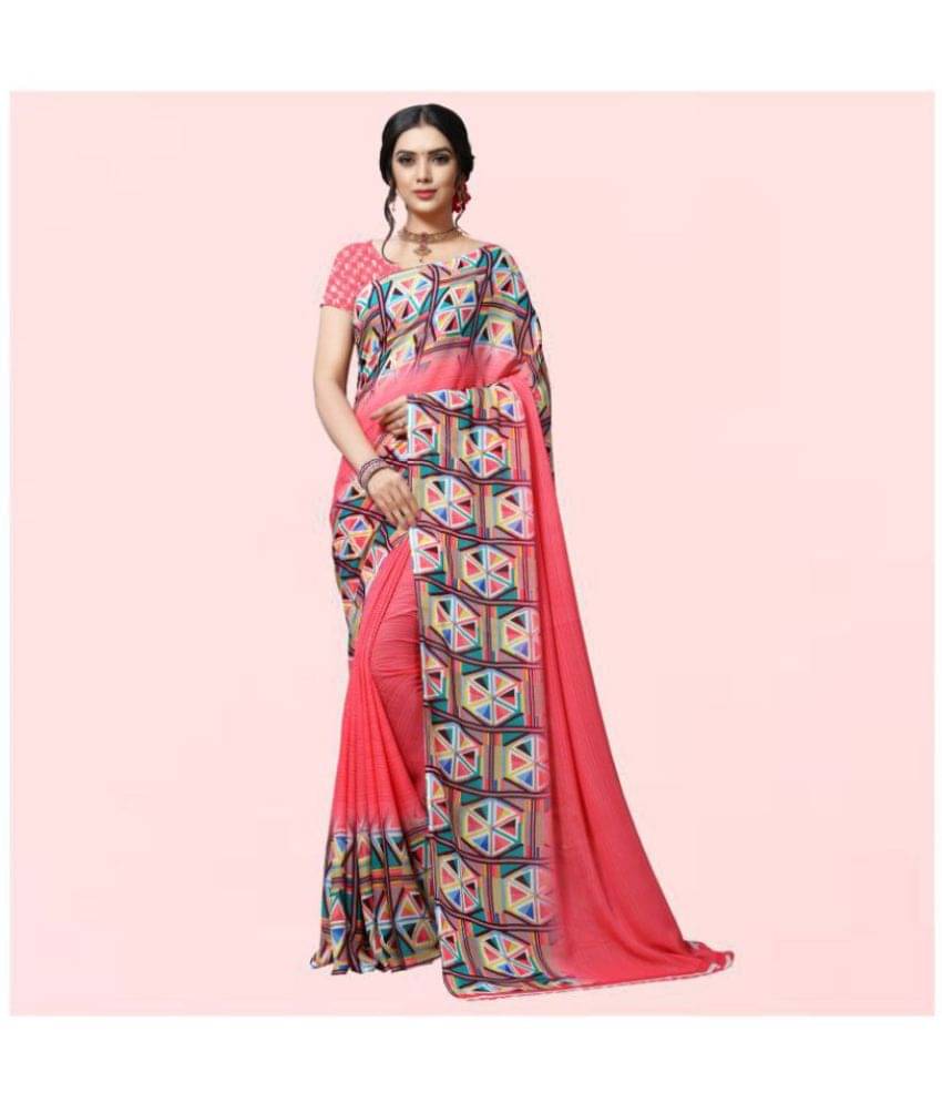     			ANAND SAREES Georgette Printed Saree With Unstitched Blouse Piece ( Pink )