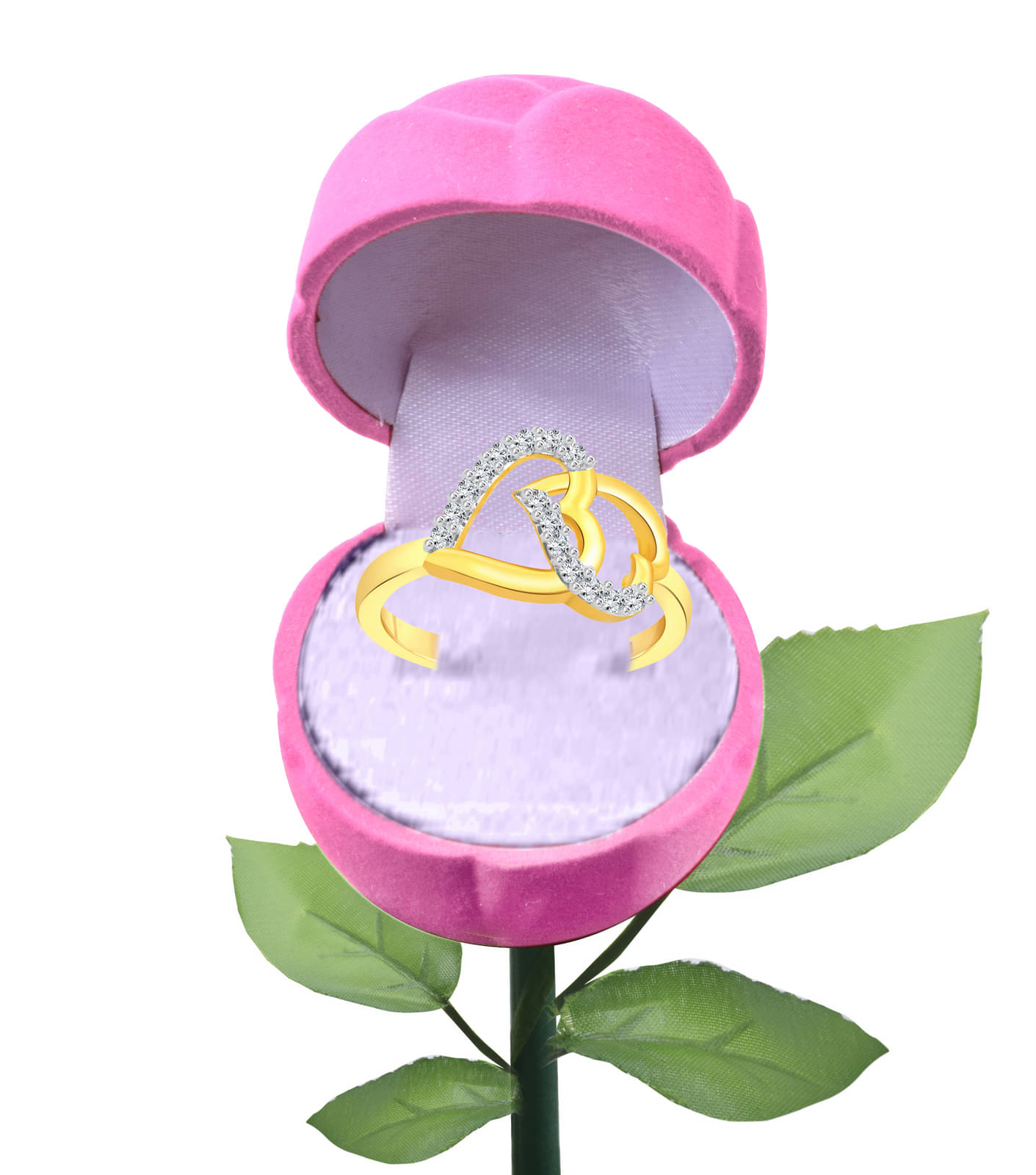     			Vighnaharta Interlocking Heart CZ Gold- Plated Alloy Ring With PROSE Ring Box for Women and Girls - [VFJ1294ROSE-PINK-G8]