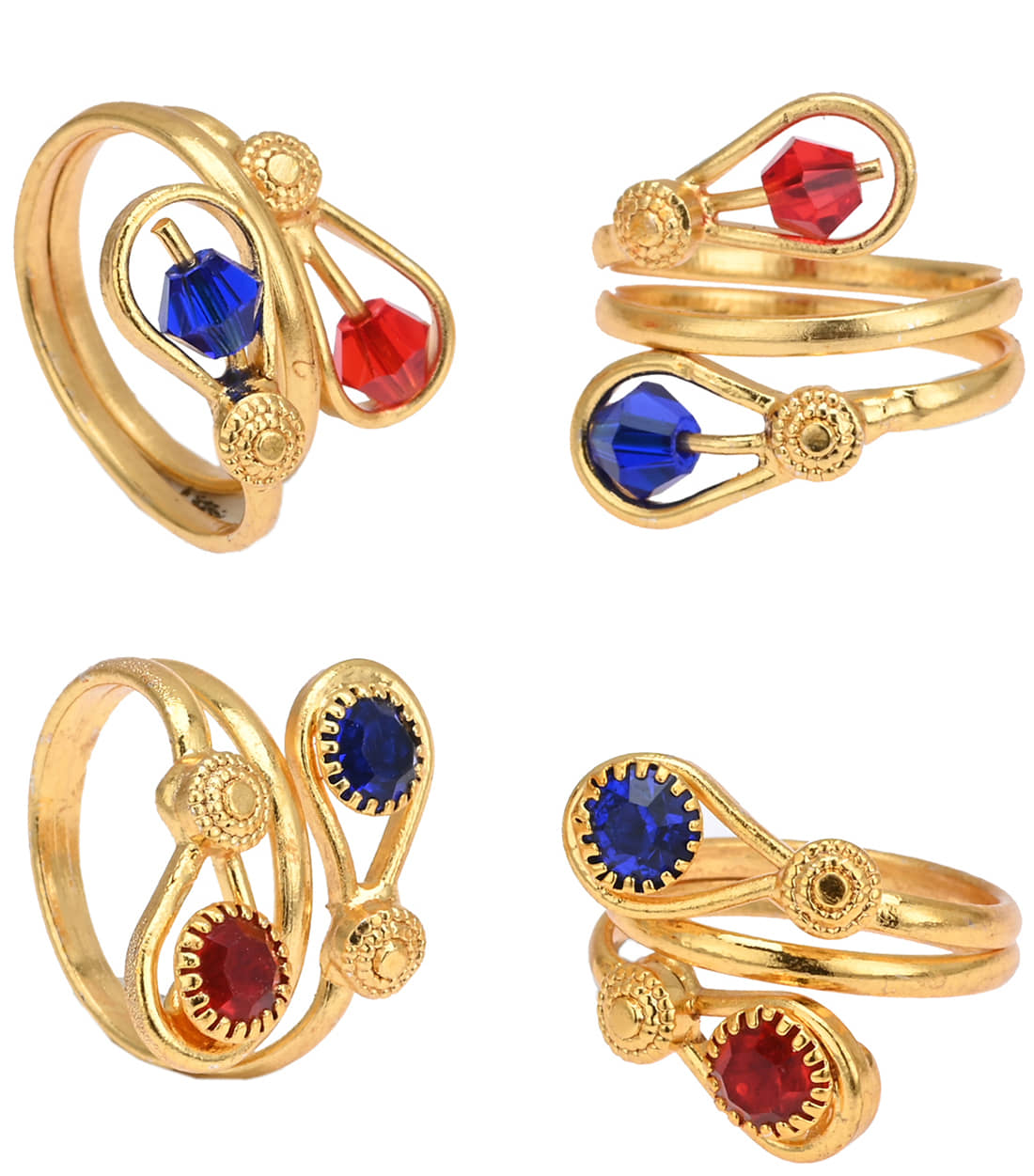 AanyaCentric Gold & Silver Plated 4 Pair Toe Rings - Anklets | Buy online on ZillyBuy