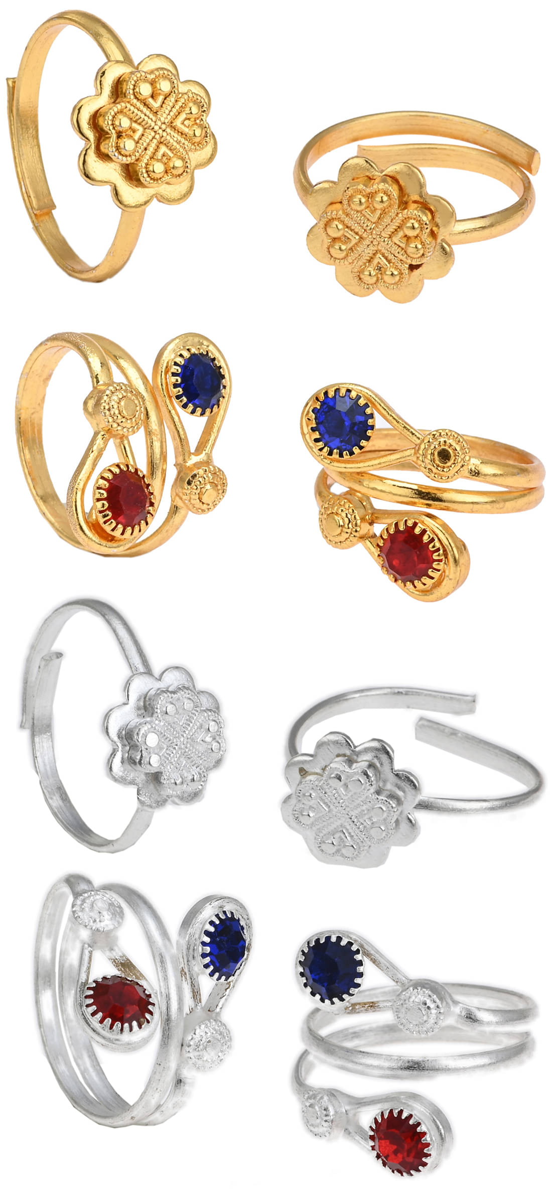     			AanyaCentric Gold & Silver Plated 4 Pair Toe Rings
