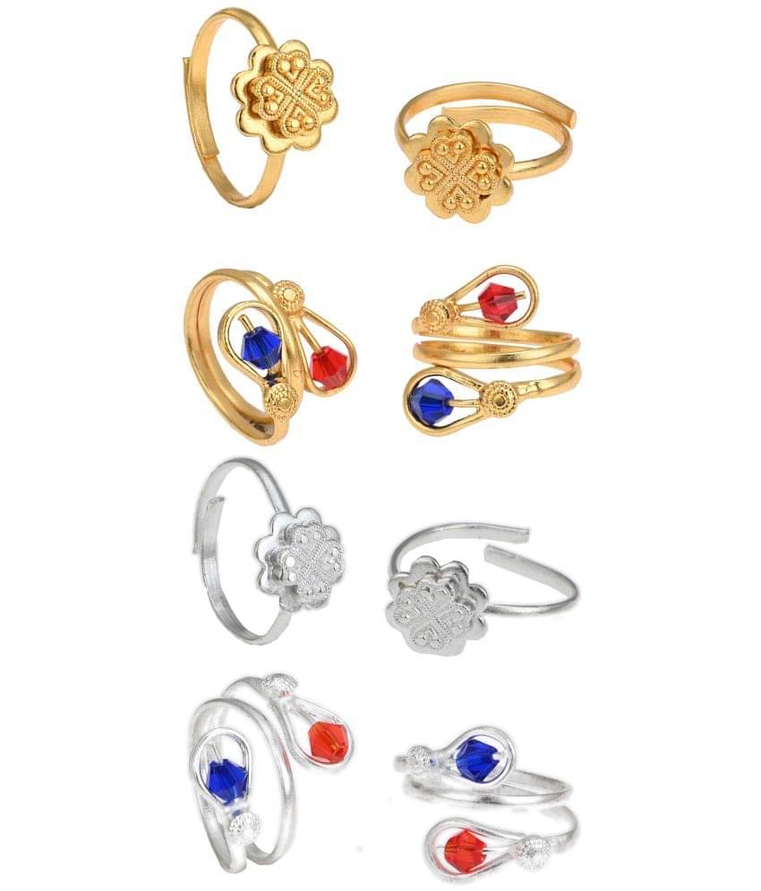 AanyaCentric Gold & Silver Plated 4 Pair Toe Rings AanyaCentric Gold & Silver Plated 4 Pair Toe Rings