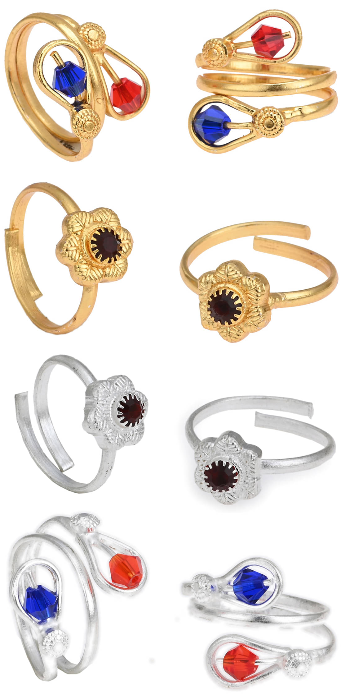     			AanyaCentric Gold & Silver Plated 4 Pair Toe Rings