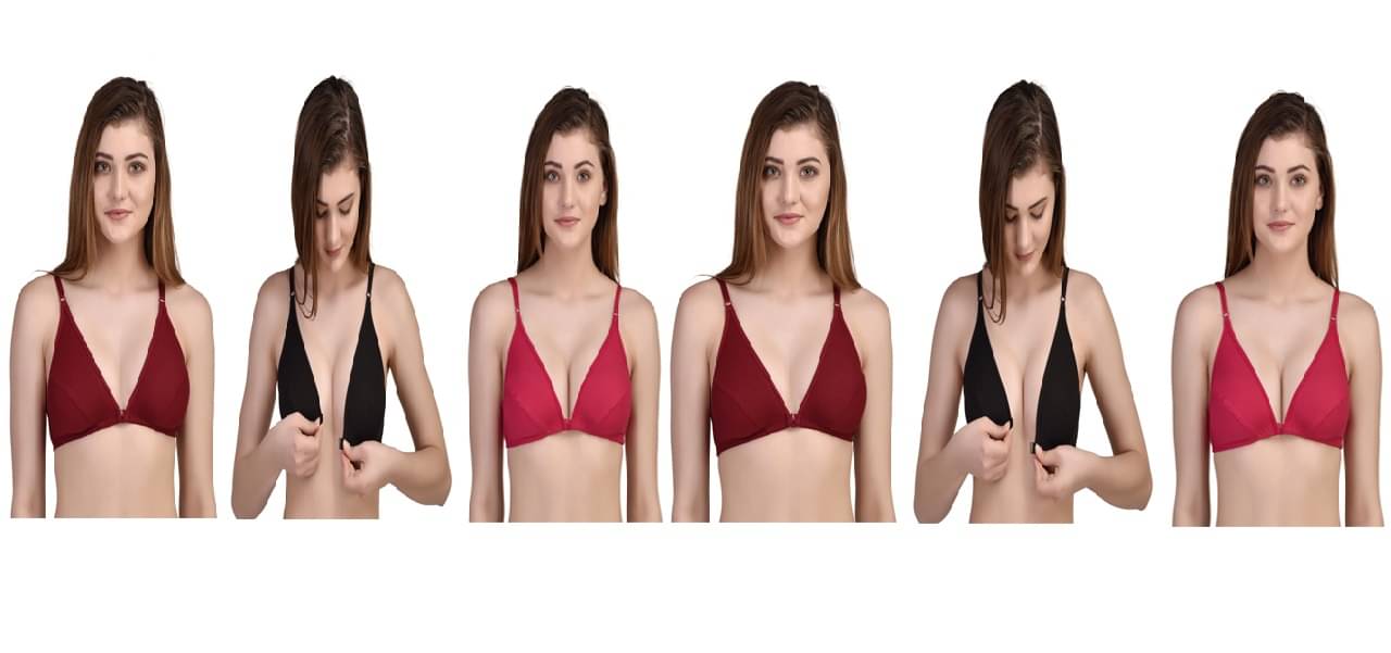 Desiprime Pack of 6 Poly Cotton Non Padded Women's Front Closure ( Multi Color ) Desiprime Pack of 6 Poly Cotton Non Padded Women's Front Closure ( Multi Color )