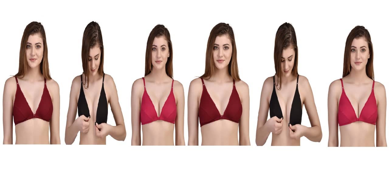 Desiprime Pack of 6 Poly Cotton Non Padded Women's Front Closure ( Multi Color )