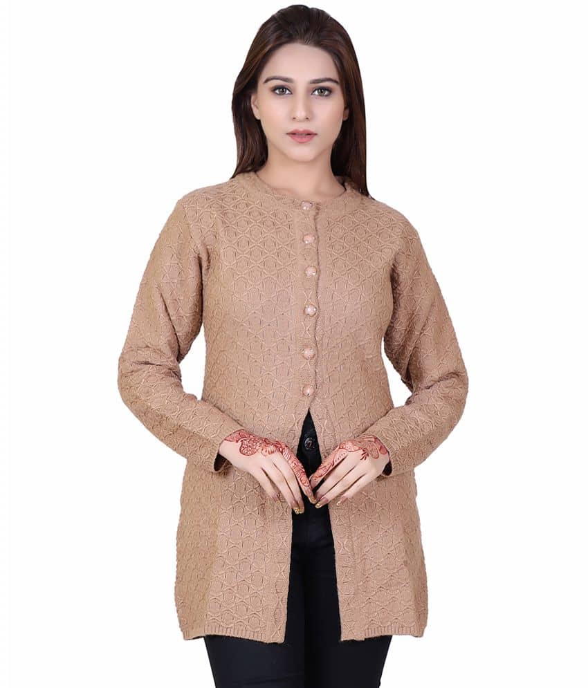Ogarti Acrylic Beige Buttoned Cardigans - Single