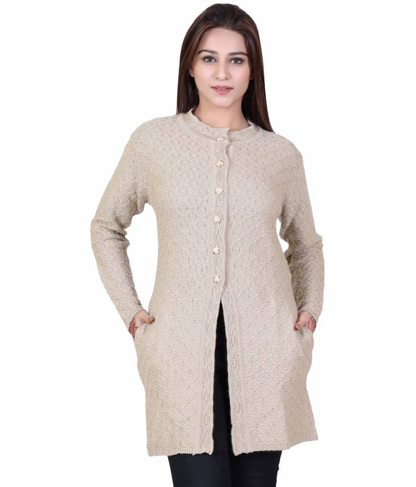 Ogarti Acrylic Beige Buttoned Cardigans - Single Ogarti Acrylic Beige Buttoned Cardigans - Single