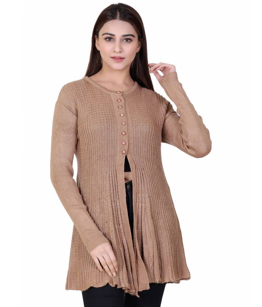 Ogarti Acrylic Beige Buttoned Cardigans - Single