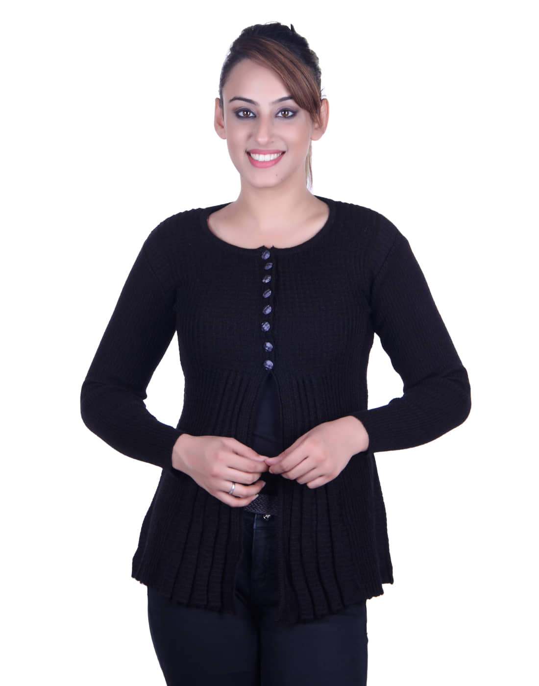 Ogarti Acrylic Black Buttoned Cardigans - Single