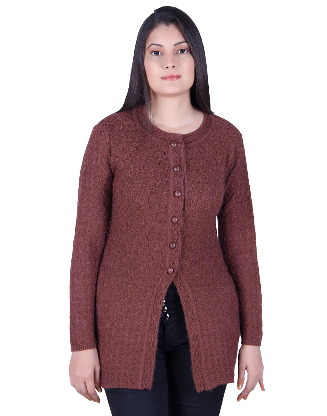 Ogarti Acrylic Brown Buttoned Cardigans - Single