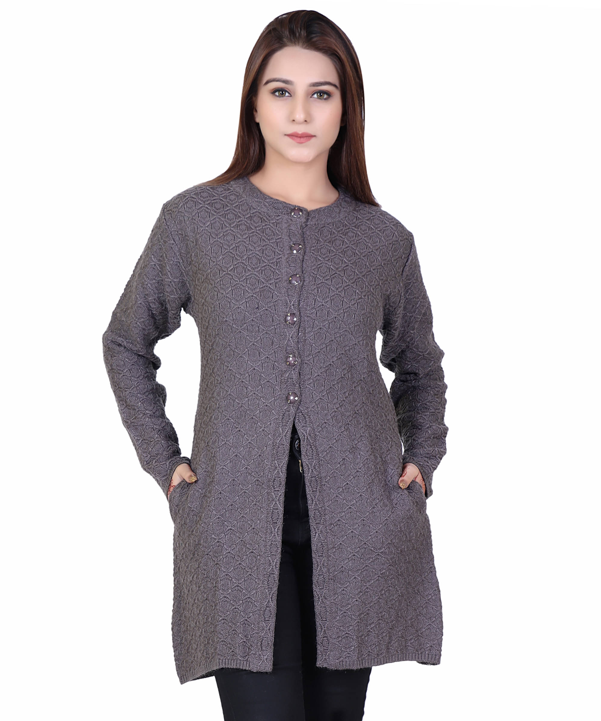 Ogarti Acrylic Grey Buttoned Cardigans - Single     			Ogarti Acrylic Grey Buttoned Cardigans - Single