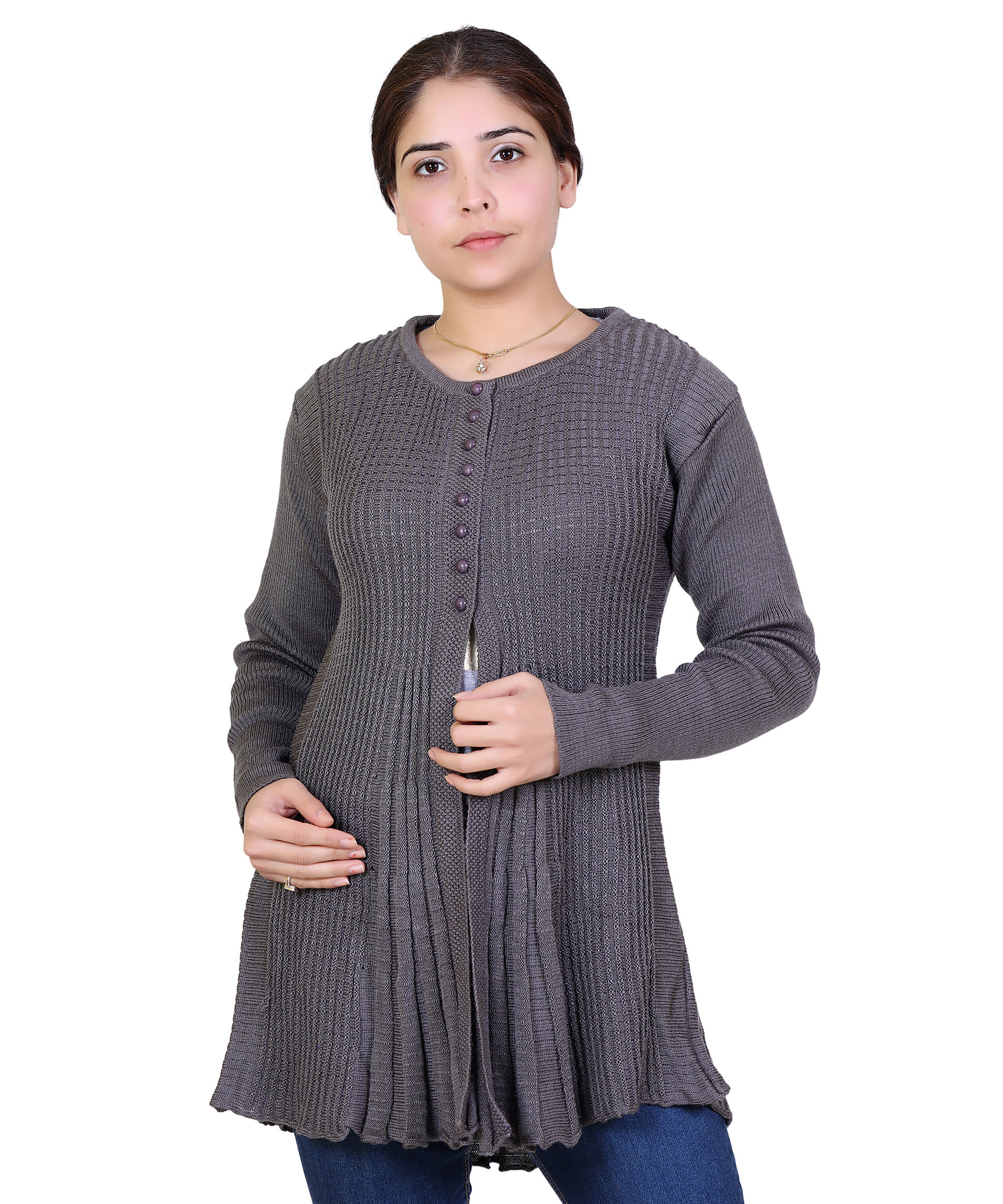 Ogarti Acrylic Grey Buttoned Cardigans - Single