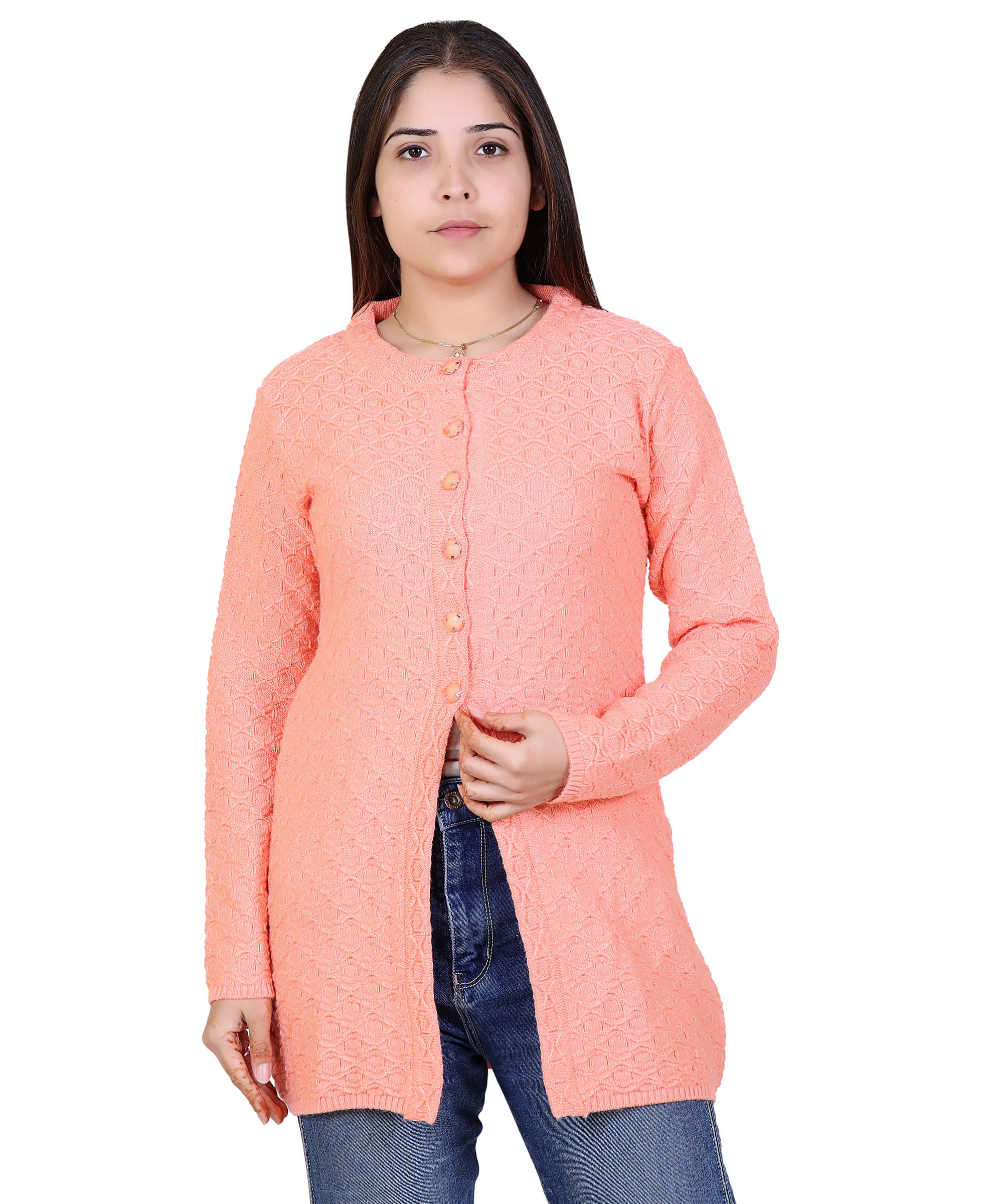     			Ogarti Acrylic Peach Buttoned Cardigans - Single