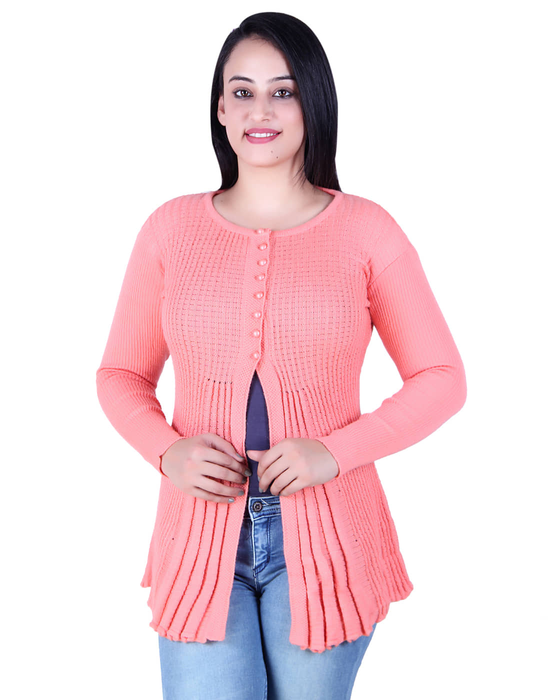 Ogarti Acrylic Peach Buttoned Cardigans - Single