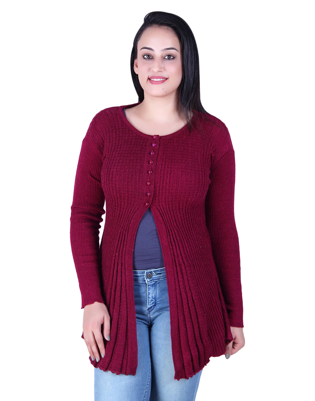 Ogarti Women Acrylic Round Neck Cardigan ( Purple )     			Ogarti Women Acrylic Round Neck Cardigan ( Purple )