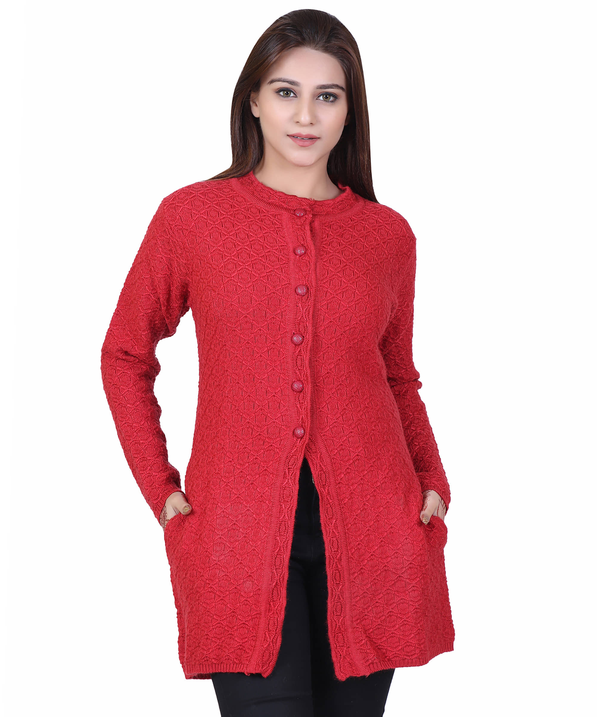Ogarti Acrylic Rust Buttoned Cardigans - Single