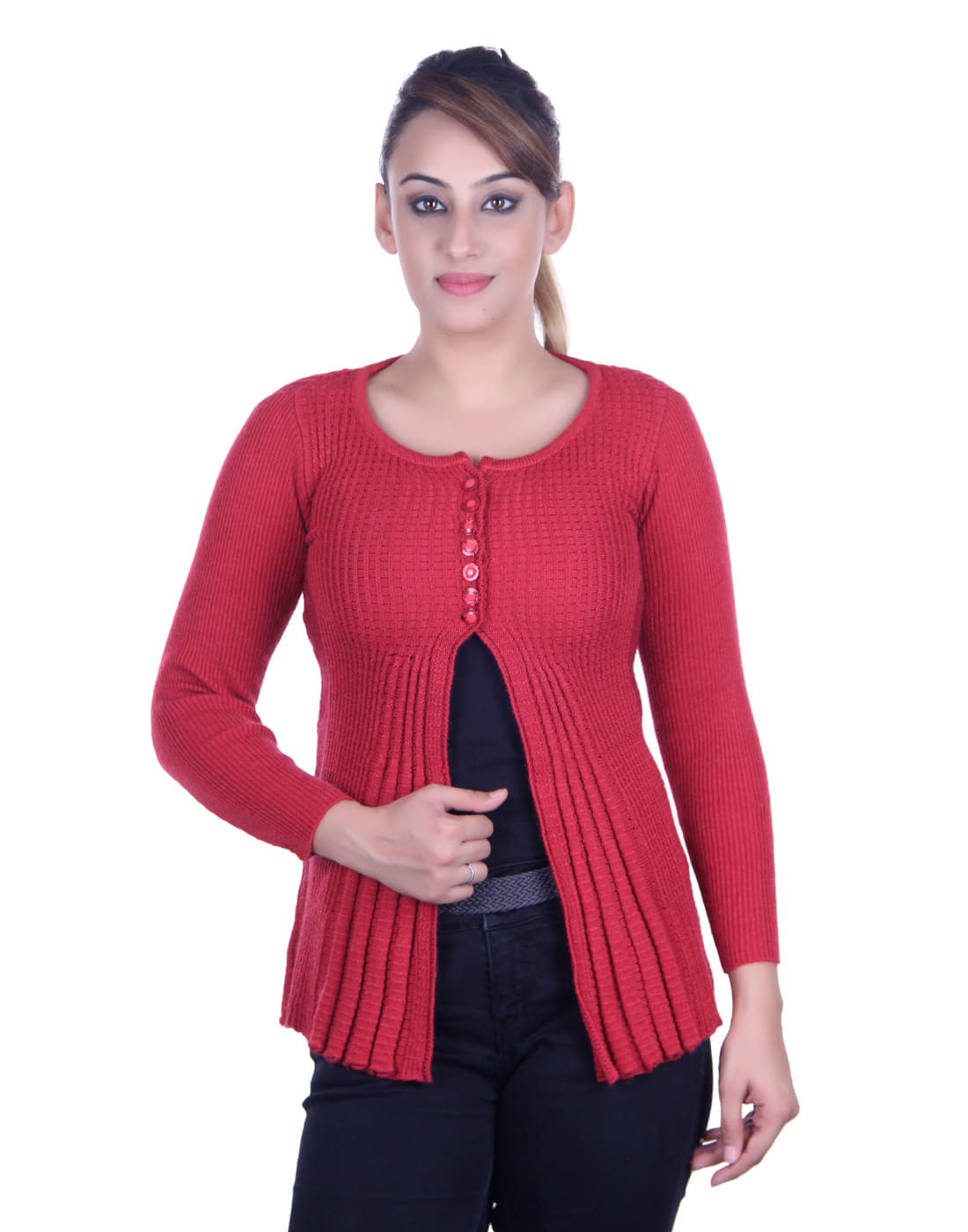 Ogarti Acrylic Rust Buttoned Cardigans - Single Ogarti Acrylic Rust Buttoned Cardigans - Single