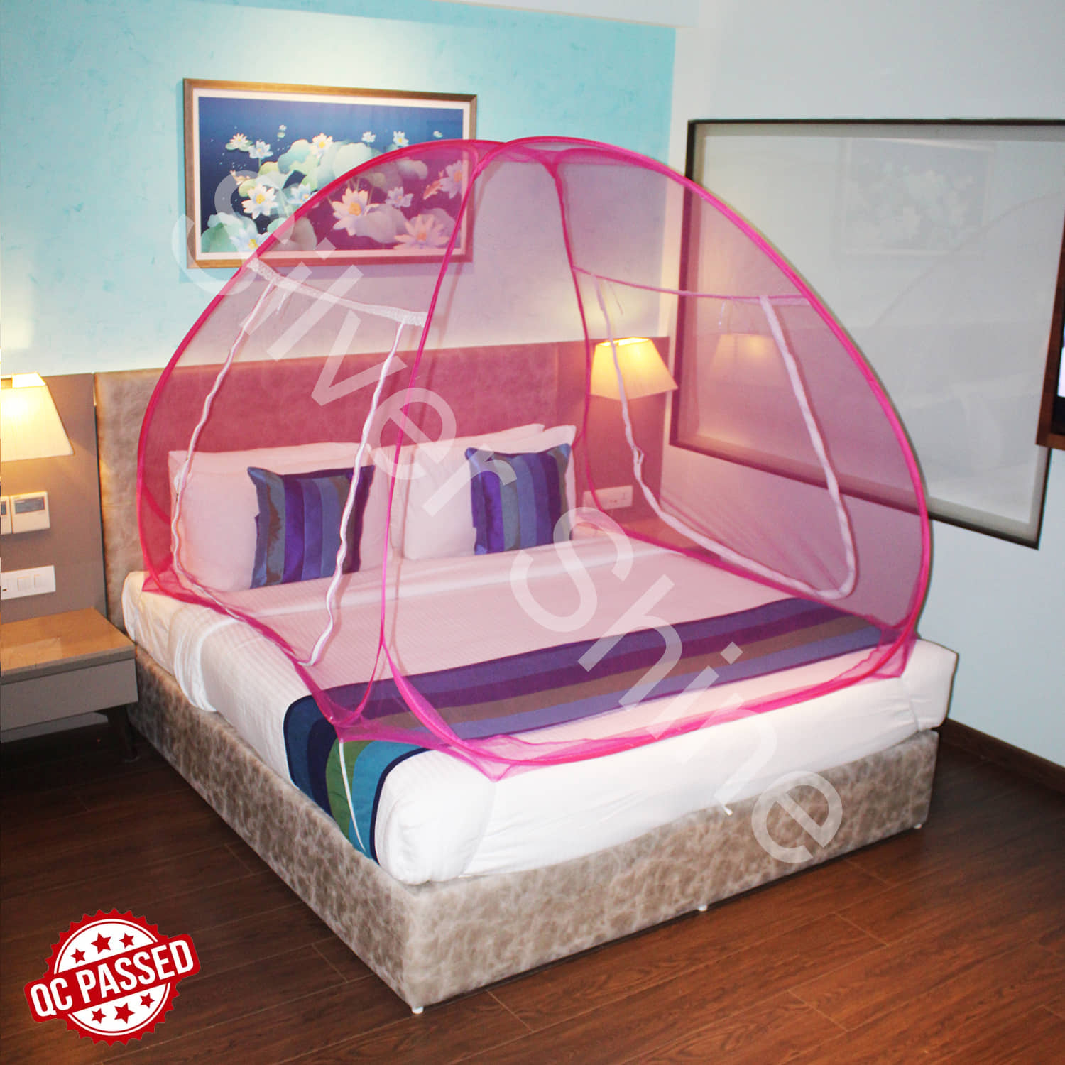 Paola King Pink Plain Mosquito Net, Machardani