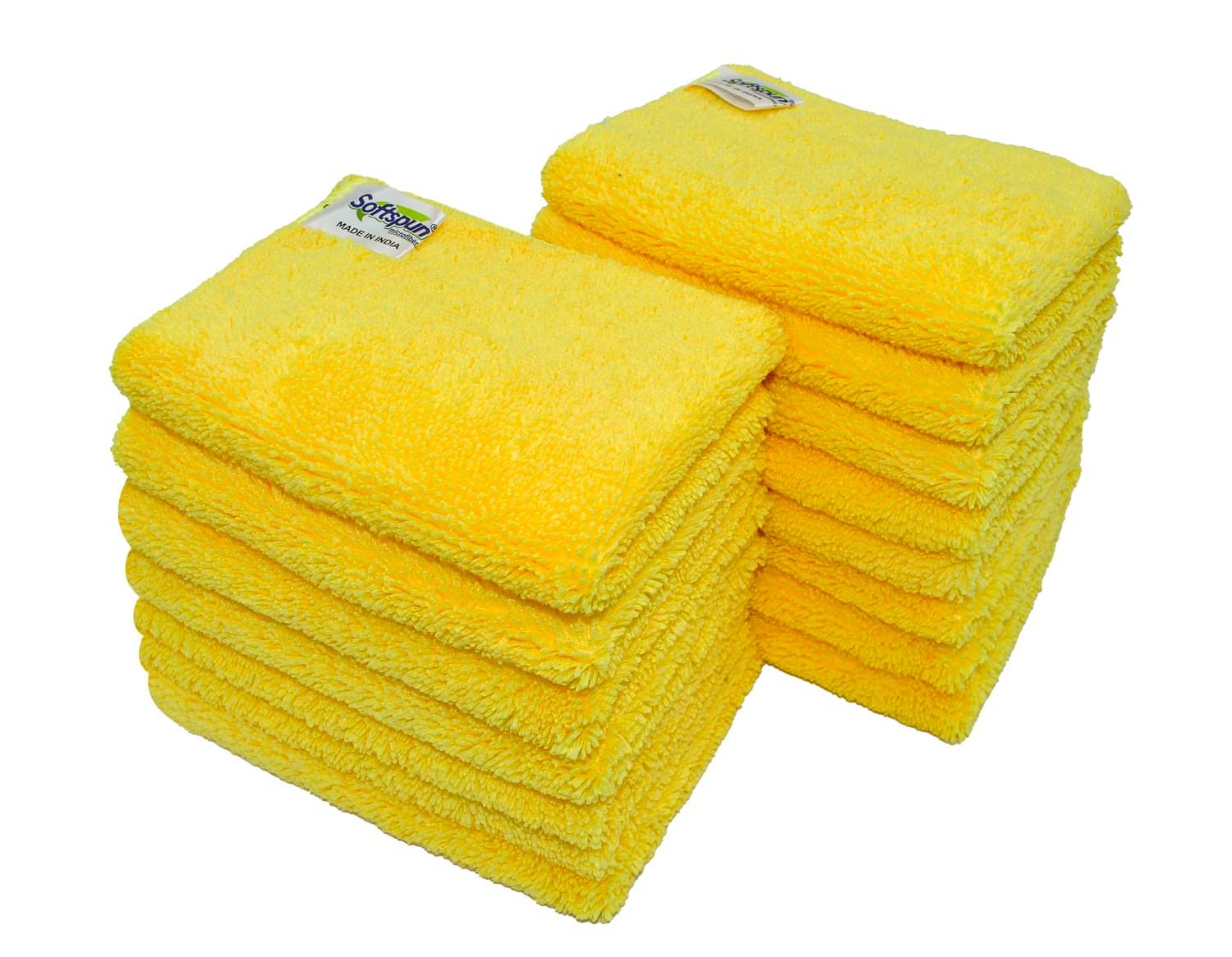     			SOFTSPUN Microfiber Small Wipes 20x30 Cms, 15 Piece Towel Set, 380 GSM Yellow Multi-Purpose Super Soft Absorbent Cleaning Towels, Cleans & Polishes Everything in Your Home, Kitchen & Office.