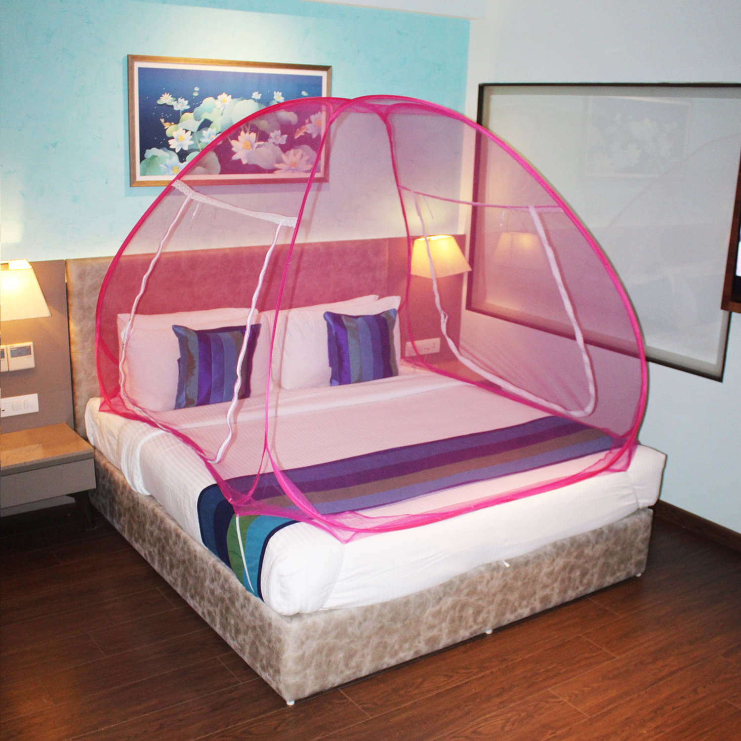     			ShreejiHuf King Pink Plain Mosquito Net
