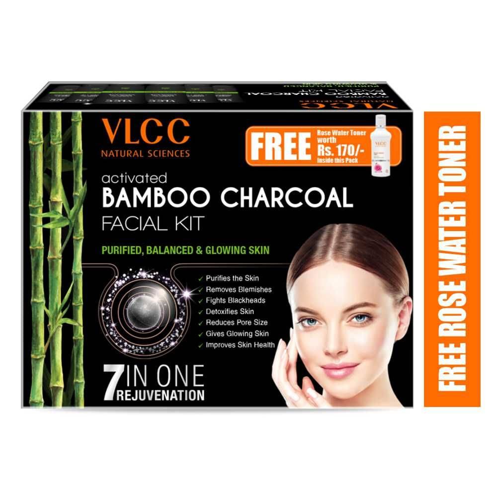 Vlcc Activated Bamboo Charcoal Facial Kit With Free Rose Water Toner , 400G Vlcc Activated Bamboo Charcoal Facial Kit With Free Rose Water Toner , 400G
