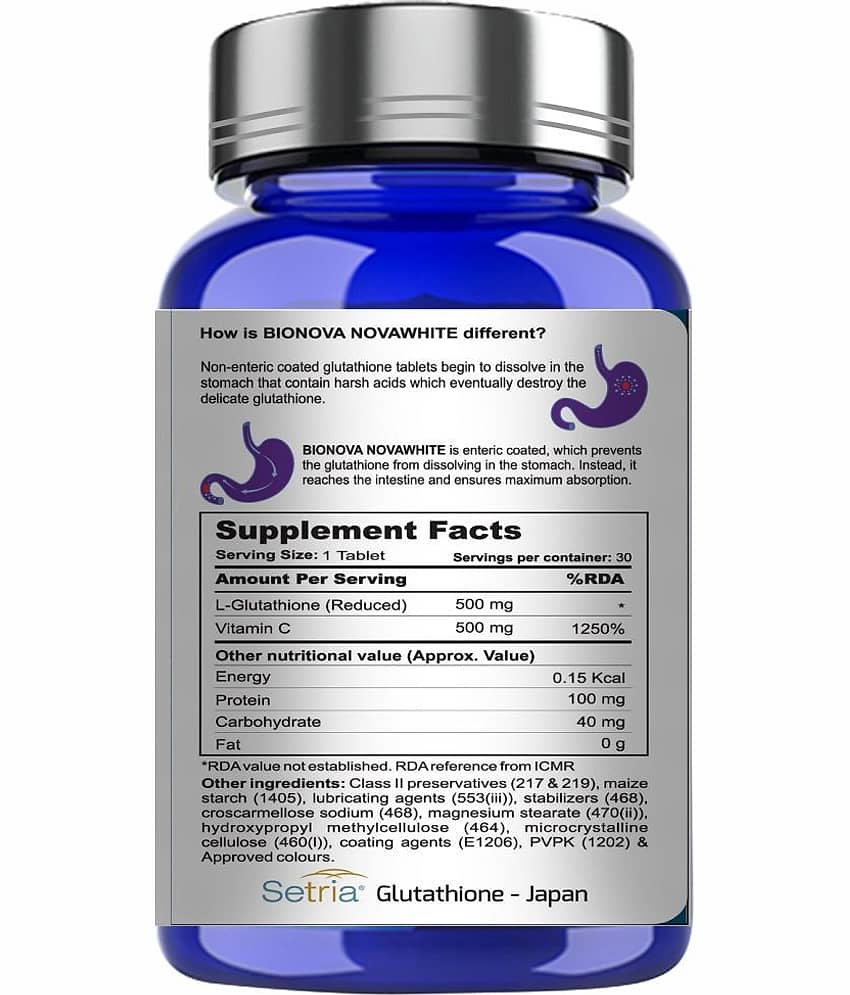 Buy Bionova Novawhite L-Glutathione & Vitamin-C for Skincare Tablets 30 no.s - Price ₹