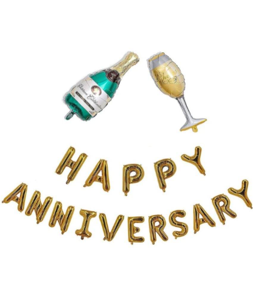     			Blooms Event Happy Anniversary (Gold) Alphabet Letter Foil Balloon Combo kit  Balloons for Party Decorations or Room Decoration