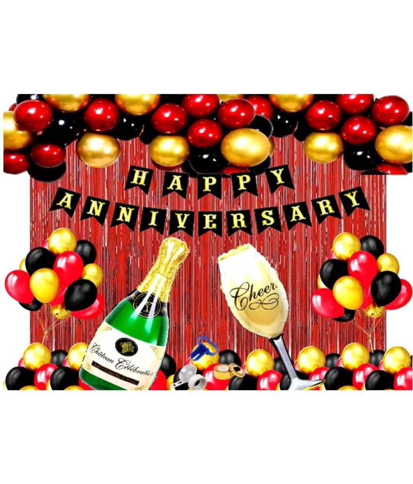     			Blooms Event Happy Anniversary Royal Red Black Golden Theme Decoration Combo Kit Of 84 Pieces