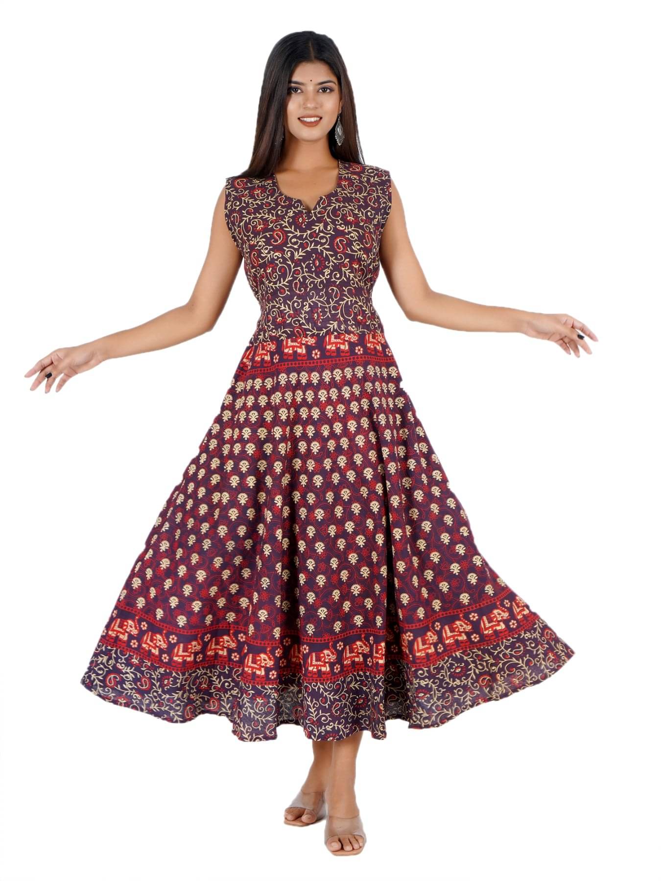     			Rangun Women Cotton A-line Dress ( Maroon )