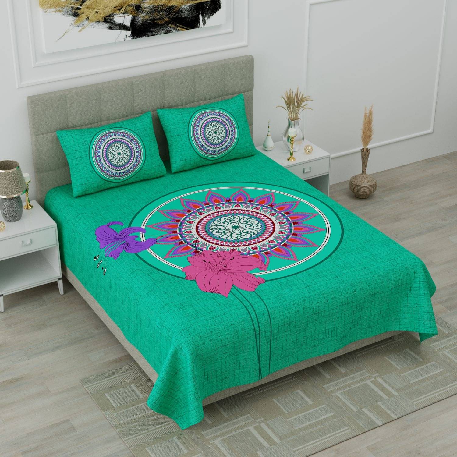     			Uniqchoice Cotton Double Bedsheet ( Turquoise )