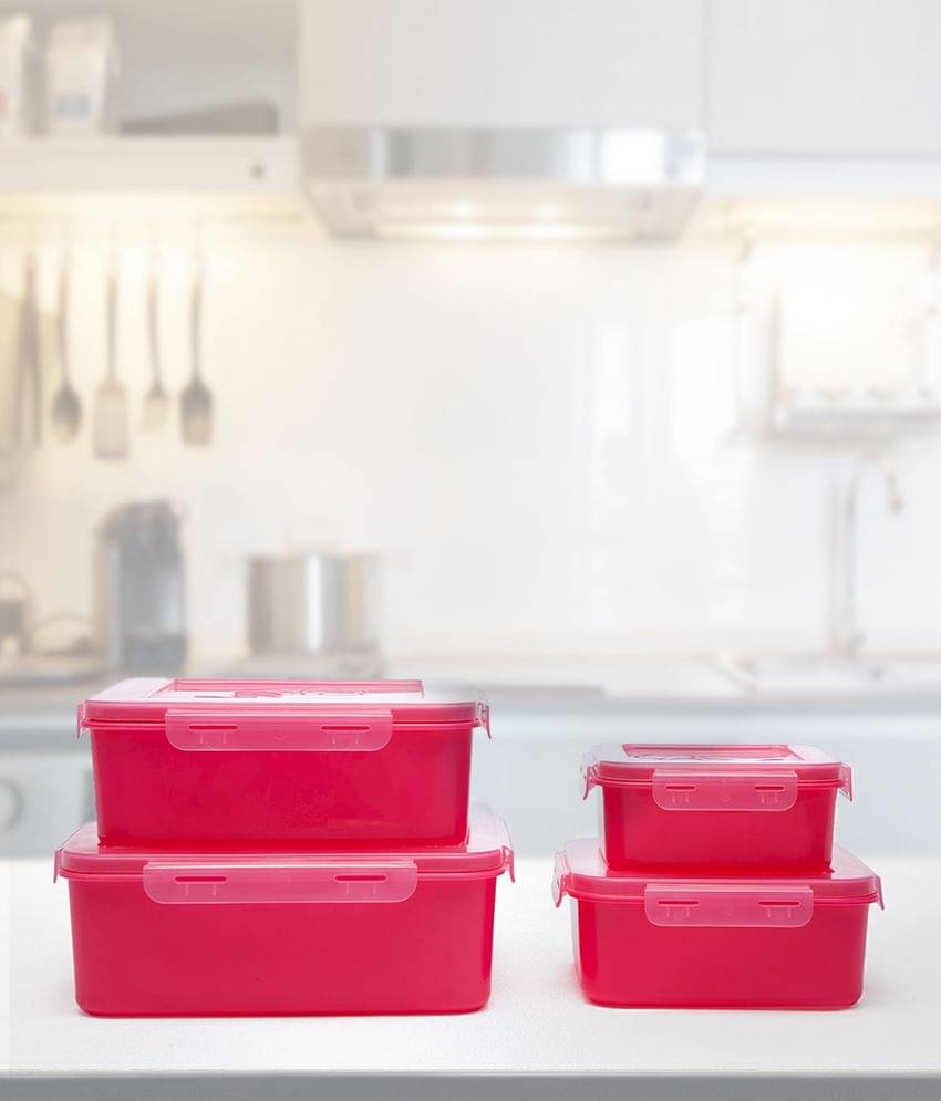 Plastic Multi-Purpose Square Food Container 2500ml, 2000ml, 1000ml, 500ml, Pink (4U) Plastic Multi-Purpose Square Food Container 2500ml, 2000ml, 1000ml, 500ml, Pink (4U)