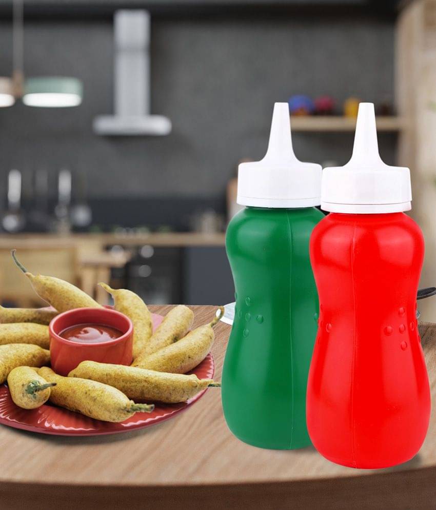     			Generic Plastic Squeeze Bottle for Ketchup/ Honey/ Sauce Dispenser Bottle 400ml each, (2U), Multicolor