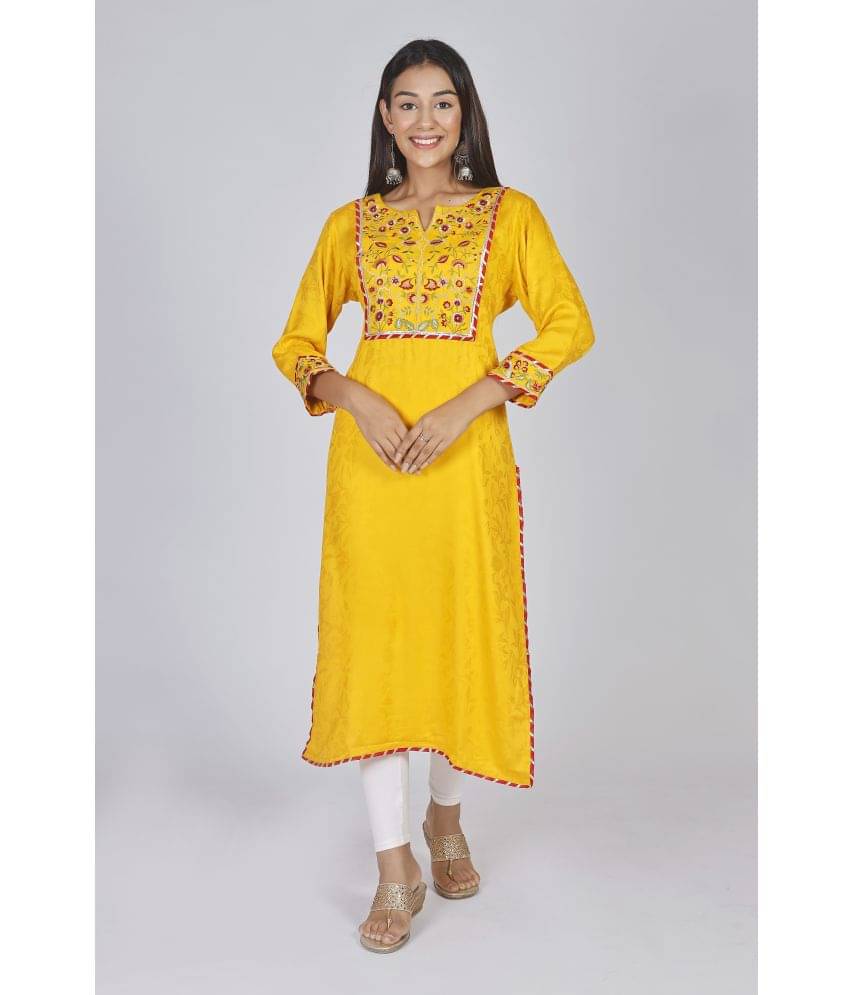 AMIRA'S INDIAN ETHNICWEAR - Yellow Modal Women's Stitched Salwar Suit ( )     			AMIRA'S INDIAN ETHNICWEAR - Yellow Modal Women's Stitched Salwar Suit ( )