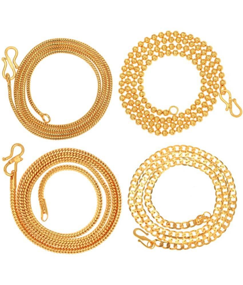 AanyaCentric Combo of 4 Gold Plated 28inches Long Fashion Chain