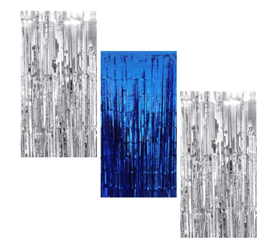     			Blooms Event 1Blue 2 silver Fringe Curtains Pack of 3
