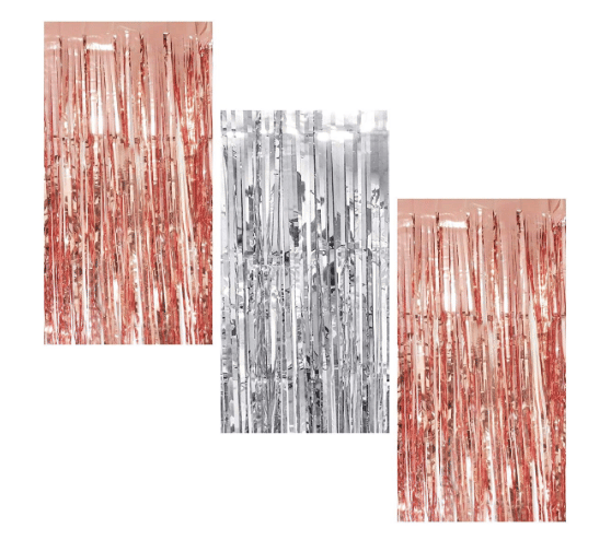     			Blooms Event 2 Rose gold  1silver Fringe Curtains Pack of 3