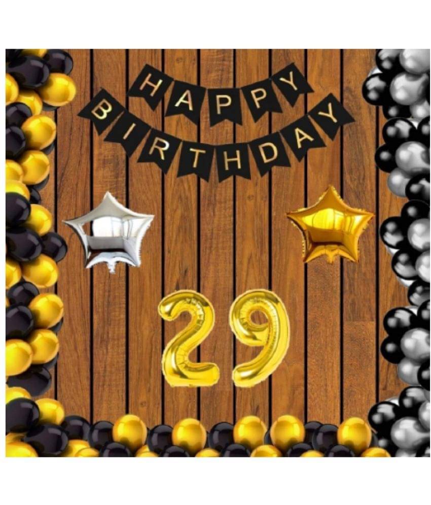     			Blooms Event 29 no Gold Foil Balloons + Happy Birthday Decoration Black Banner