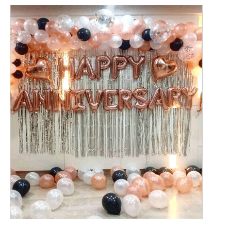 Blooms Event (55 Pcs) Happy Anniversary Balloons Decoration Set with HD Metallic Balloons and Pre Filled Confetti, Curtain & Heart Foil Decoration Kit Combo (Rose Gold) Blooms Event (55 Pcs) Happy Anniversary Balloons Decoration Set with HD Metallic Balloons and Pre Filled Confetti, Curtain & Heart Foil Decoration Kit Combo (Rose Gold)