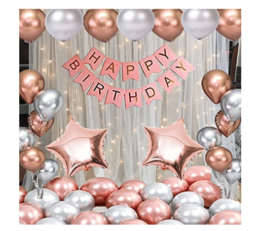 Blooms Event rosegold silver Happy Birthday Decoration Combo Kit with Banner, Balloons,star Foil 33pcs for Birthday Decoration Blooms Event rosegold silver Happy Birthday Decoration Combo Kit with Banner, Balloons,star Foil 33pcs for Birthday Decoration