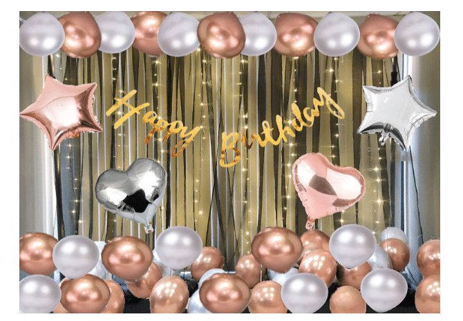 Blooms Event rosegold silver Happy Birthday Decoration Combo Kit with Banner, Balloons, stars 35pcs for Birthday Decoration Blooms Event rosegold silver Happy Birthday Decoration Combo Kit with Banner, Balloons, stars 35pcs for Birthday Decoration