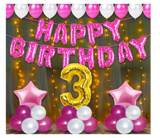 Blooms Event3rd Birthday Decoration Items For Girls With Fairy Lights - 57Pcs Third Birthday Decoration Blooms Event3rd Birthday Decoration Items For Girls With Fairy Lights - 57Pcs Third Birthday Decoration