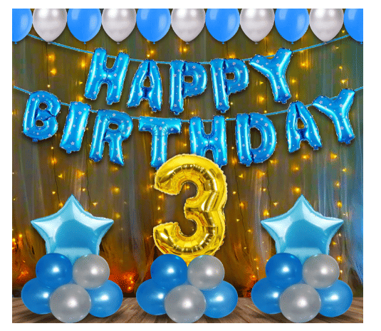     			Blooms Event3rd Birthday Decoration Items For Boys With Fairy Lights - 55Pcs Third Birthday Decoration - 3rd Birthday Party Decorations,Birthday Decorations