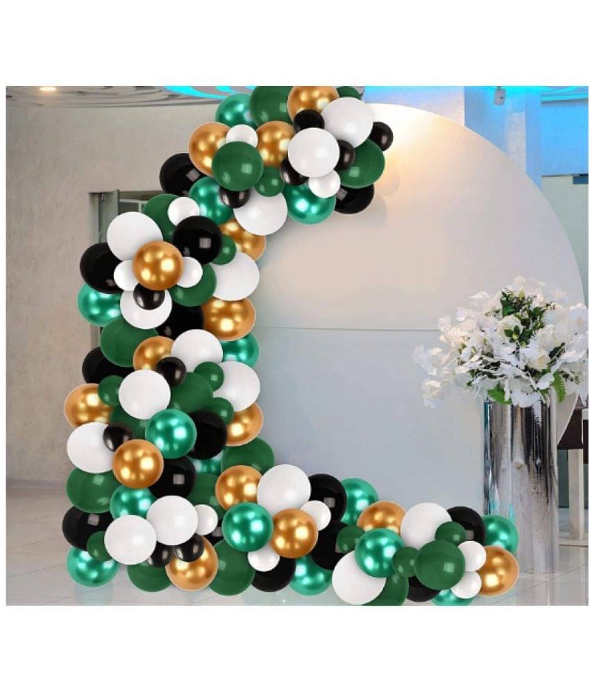 Blooms EventGreen,Black,White And Golden Balloons Combo Of 102 Pcs-+Metallic Balloons Green 25+Black 25+White 25+Golden 25+Balloon Glue Dots 100(1)+Balloon Arch Garland(1) Blooms EventGreen,Black,White And Golden Balloons Combo Of 102 Pcs-+Metallic Balloons Green 25+Black 25+White 25+Golden 25+Balloon Glue Dots 100(1)+Balloon Arch Garland(1)
