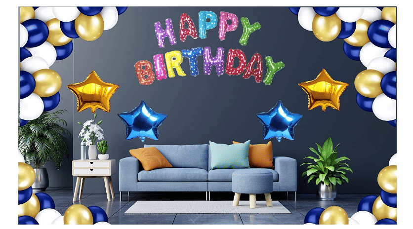 Blooms EventHappy Birthday Decoration Items Multi Color Foil HBD+ 30 HD Metallic Royal Blue , Gold & White Balloons Decoration + (2 Gold Star & 2 Royal Blue) Star Blooms EventHappy Birthday Decoration Items Multi Color Foil HBD+ 30 HD Metallic Royal Blue , Gold & White Balloons Decoration + (2 Gold Star & 2 Royal Blue) Star
