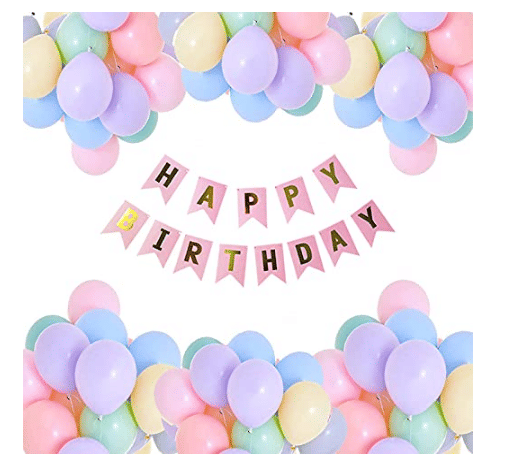 Blooms EventPastal Balloons Decoration Set ( 50 Balloons) + 1 Pink Happy Birthday Bunting Banner (Pastal Balloons Combo).     			Blooms EventPastal Balloons Decoration Set ( 50 Balloons) + 1 Pink Happy Birthday Bunting Banner (Pastal Balloons Combo).