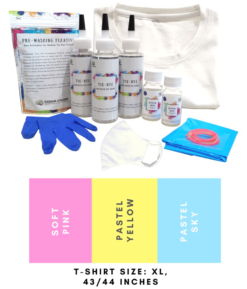     			Kadam Tie Dye Kit #11 Bubblegum with X-Large Size White T-Shirt, 100% Cotton Unisex, 180 GSM T-Shirt, Dye Activator and Color Fixative Included, Cold Fabric Dyeing