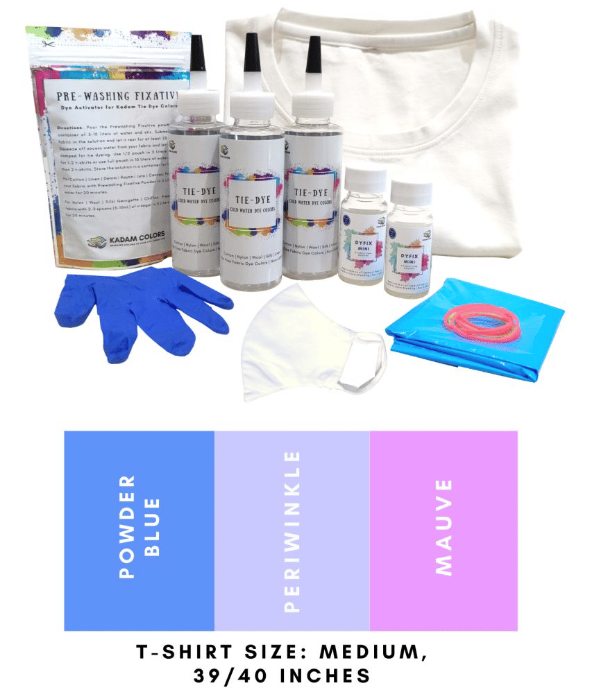     			Kadam Tie Kit #13 Breeze with Medium Size White T-Shirt, 100% Cotton Unisex, 180 GSM T-Shirt, Dye Activator and Color Fixative Included, Cold Fabric Dyeing Dye