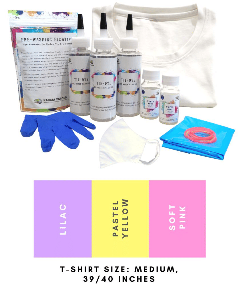     			Kadam Tie Kit #18 Tulip with Medium Size White T-Shirt, 100% Cotton Unisex, 180 GSM T-Shirt, Dye Activator and Color Fixative Included, Cold Fabric Dyeing Dye